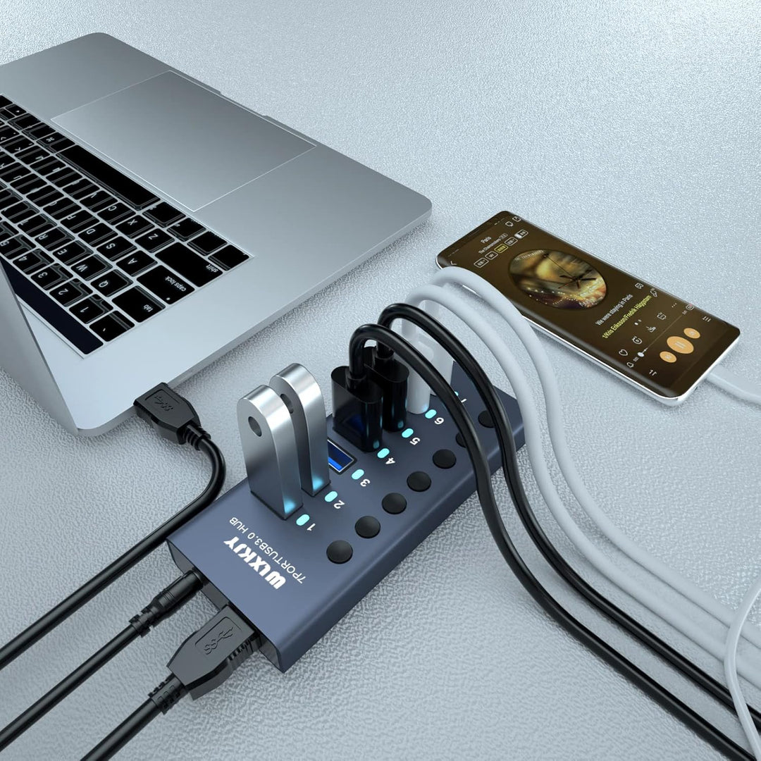 USB 3.0 Hub 7 Ports mit 36W Stromversorgung, 5Gbps Aluminium USB Verteiler Mehrfachstecker USB Verlä