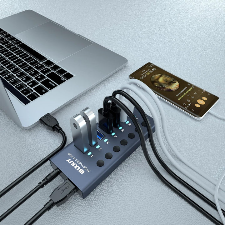 USB 3.0 Hub 7 Ports mit 36W Stromversorgung, 5Gbps Aluminium USB Verteiler Mehrfachstecker USB Verlä