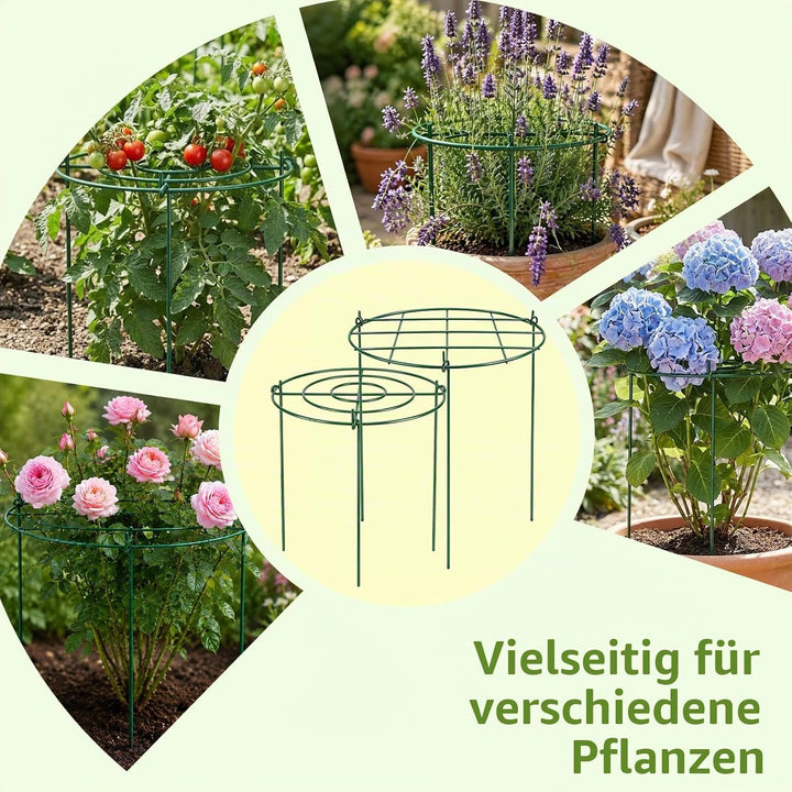 4 Stück Pflanzenstützen Rund, Grüne Metallstützen für Garten mit 3 Beinen, Metall Gartenstützen für