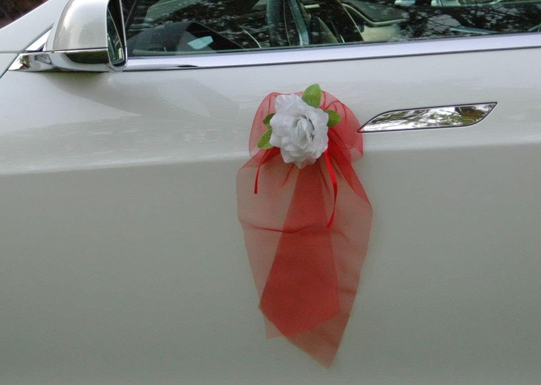 Autoschmuck Organza Herz Auto Schmuck Braut Paar Rose Deko Dekoration Hochzeit Car Auto Wedding Deko