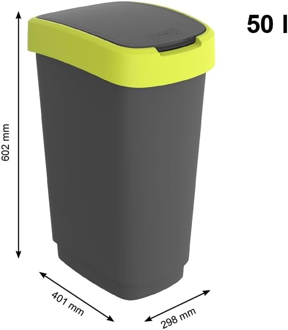 Rotho Twist Mülleimer 50l mit Deckel, Kunststoff (PP recycelt) , schwarz/gelb, 50l (40.1 x 29.8 x 60