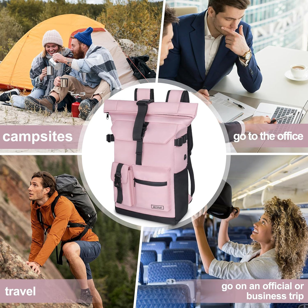 Rucksack Damen,Rolltop Rucksack Herren,28L Gross Schulrucksack Rucksack Wasserdicht mit Laptopfach 1