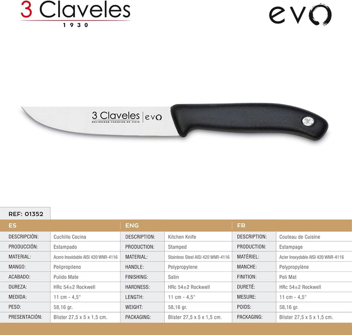 Cuchillo 3 claveles evo cocina 11 cm acero inoxidable molibdeno vanadio 11 cm Küche, 11 cm Küche