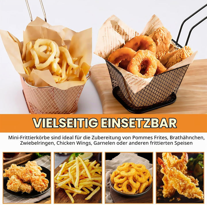 12 Stück Pommes Körbchen: Klein Edelstahl Frittierkorb Silber Pommeskörbchen, Korb für Frittiertes E