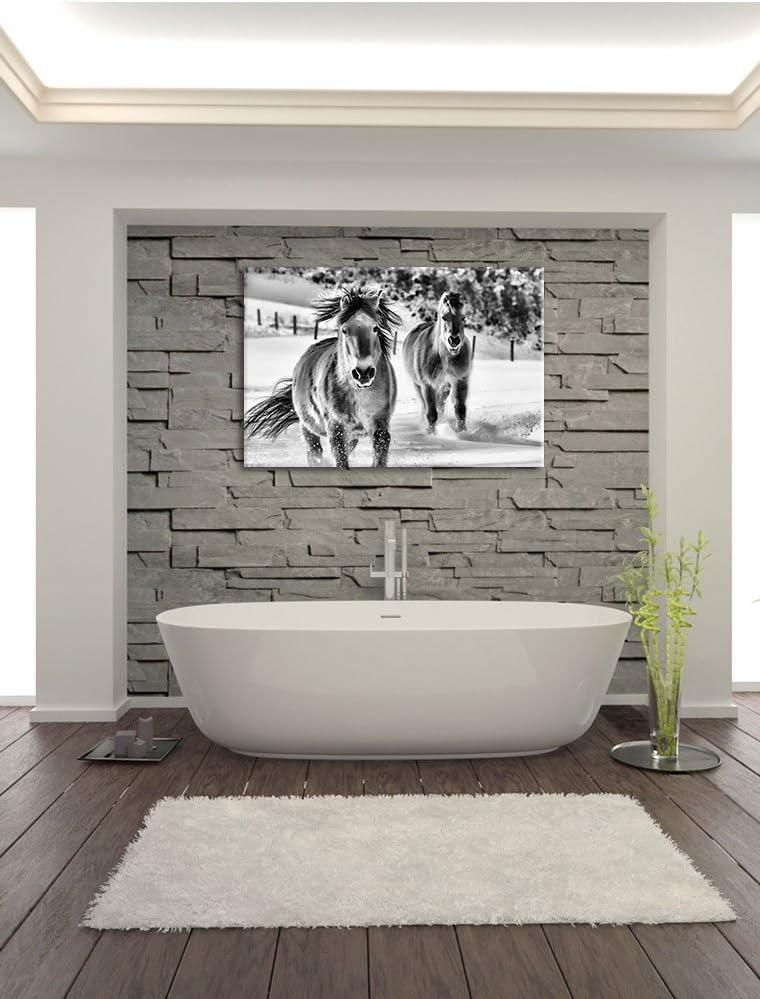 Pixxprint Pferd im Schnee / 100x70cm Leinwandbild bespannt auf Holzrahmen/Wandbild Kunstdruck Dekora