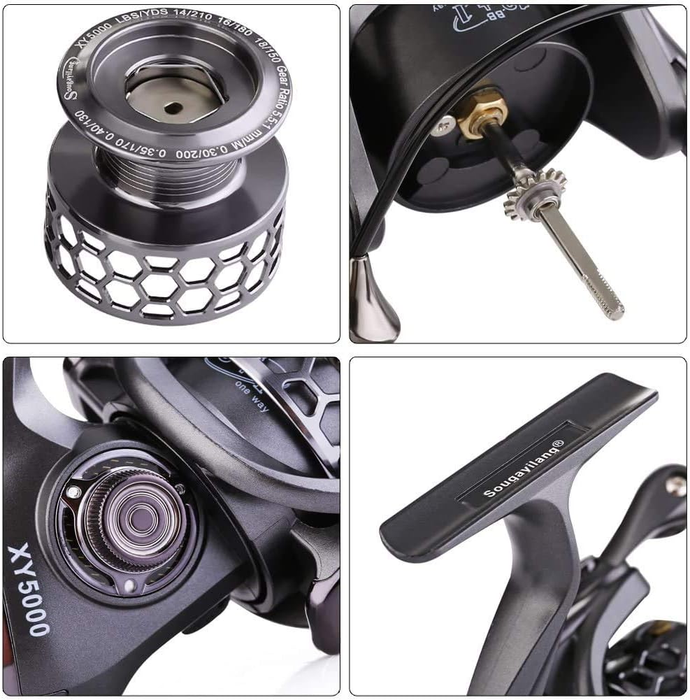 Sougayilang Angelrolle 13 + 1BB leicht, ultra-glatt, Aluminium-Spinnrolle mit gratis Ersatz-Graphits