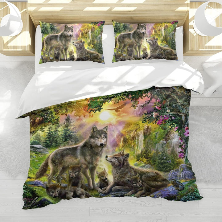 Hoimlm Kinder Bettwäsche 200x200 Wolf Print Mikrofaser Bettbezug Jungen Teens bettwäsche Set Kinder