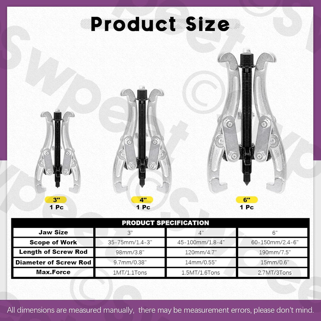 Swpeet 4 Stück 7,6 cm 10,2 cm 15,2 cm 3-Backen-Zahnradlager-Abzieher Entfernungswerkzeug Heavy Duty