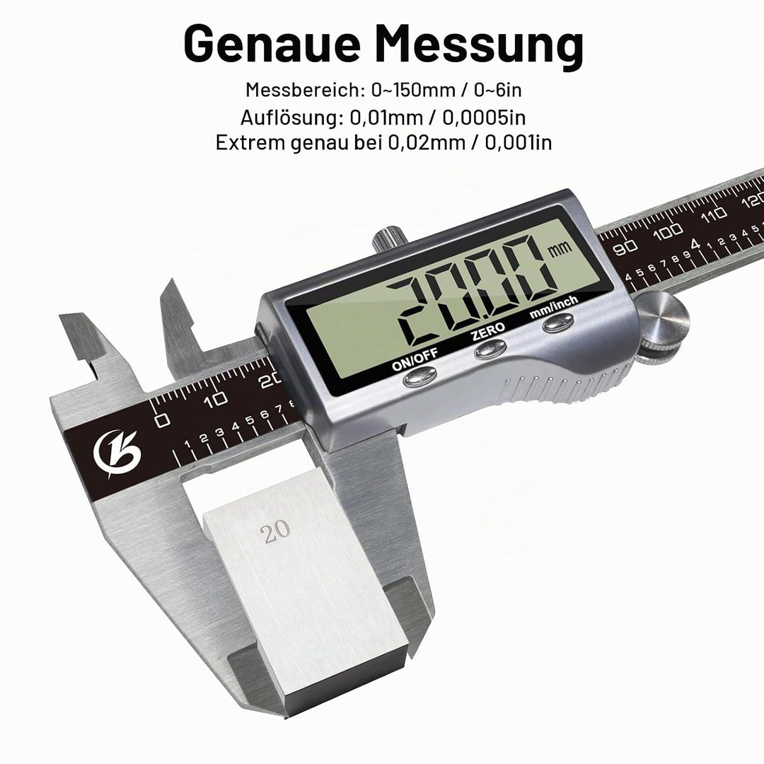 KETOTEK Messschieber Digitale, 150mm Schieblehre Digital Edelstahl mit Grossem LCD Display, Messlehr