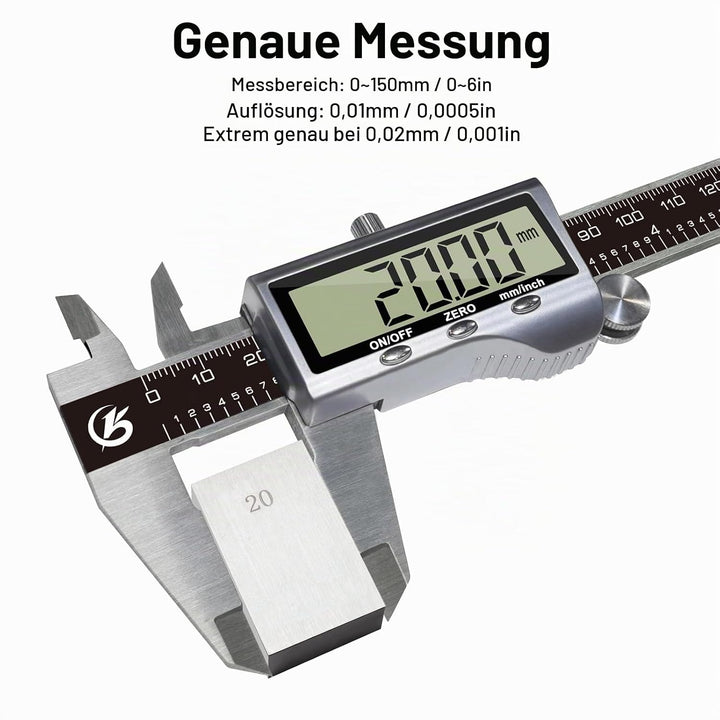 KETOTEK Messschieber Digitale, 150mm Schieblehre Digital Edelstahl mit Grossem LCD Display, Messlehr