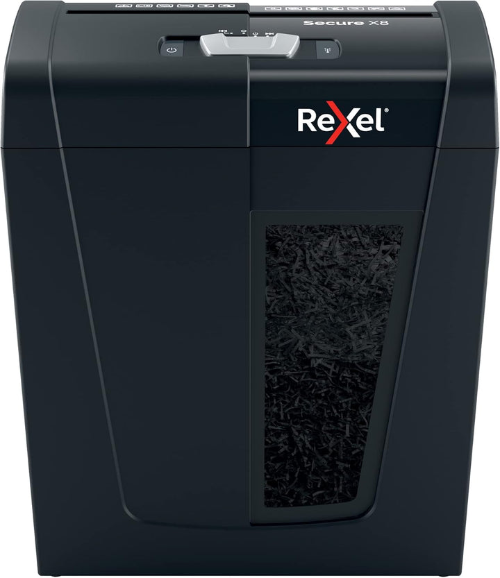 Rexel Aktenvernichter Secure X8, Partikelschnitt, 9-8 Blatt A4 (70-80 g/m²) Kapazität, Sicherheitsst