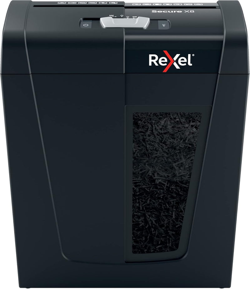 Rexel Aktenvernichter Secure X8, Partikelschnitt, 9-8 Blatt A4 (70-80 g/m²) Kapazität, Sicherheitsst