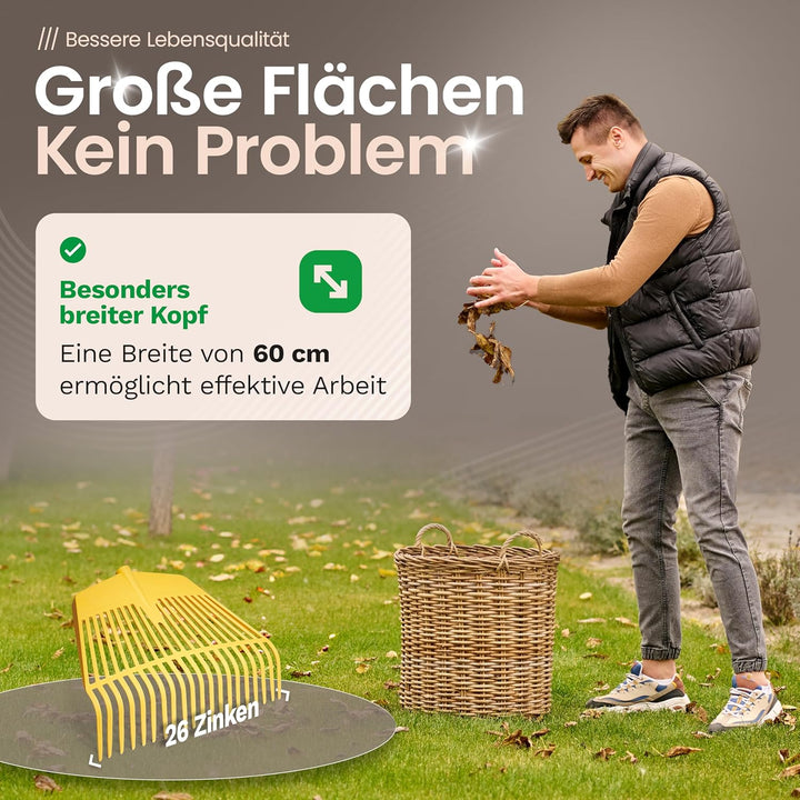 Novatool Laubbesen mit Teleskop-Stiel bis 152cm, 2 in 1 Kombigerät, Laubbesen und Laubgabel mit 20 K