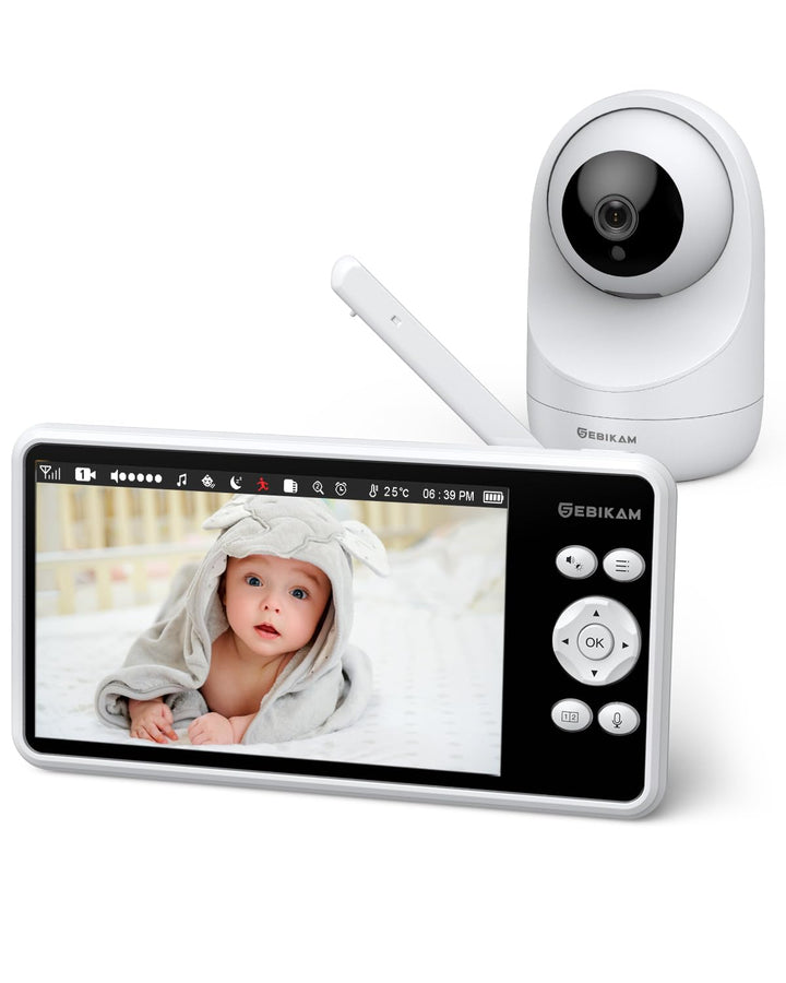 Sebikam Babyphone mit Kamera 5 Zoll 720P HD Bildschirm Video Baby Monitor, 4000mAh Akku PTZ 355° Bab