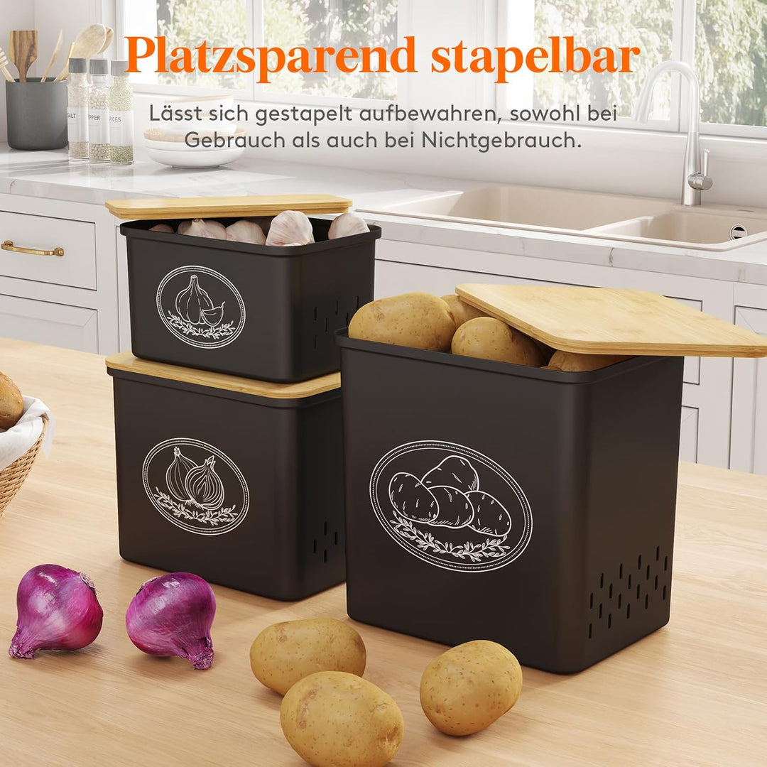 Lifewit Kartoffel Aufbewahrungsbox, 3er Set Grosse Kunttsoff Vorratsdosen für Kartoffel Zwiebel knob