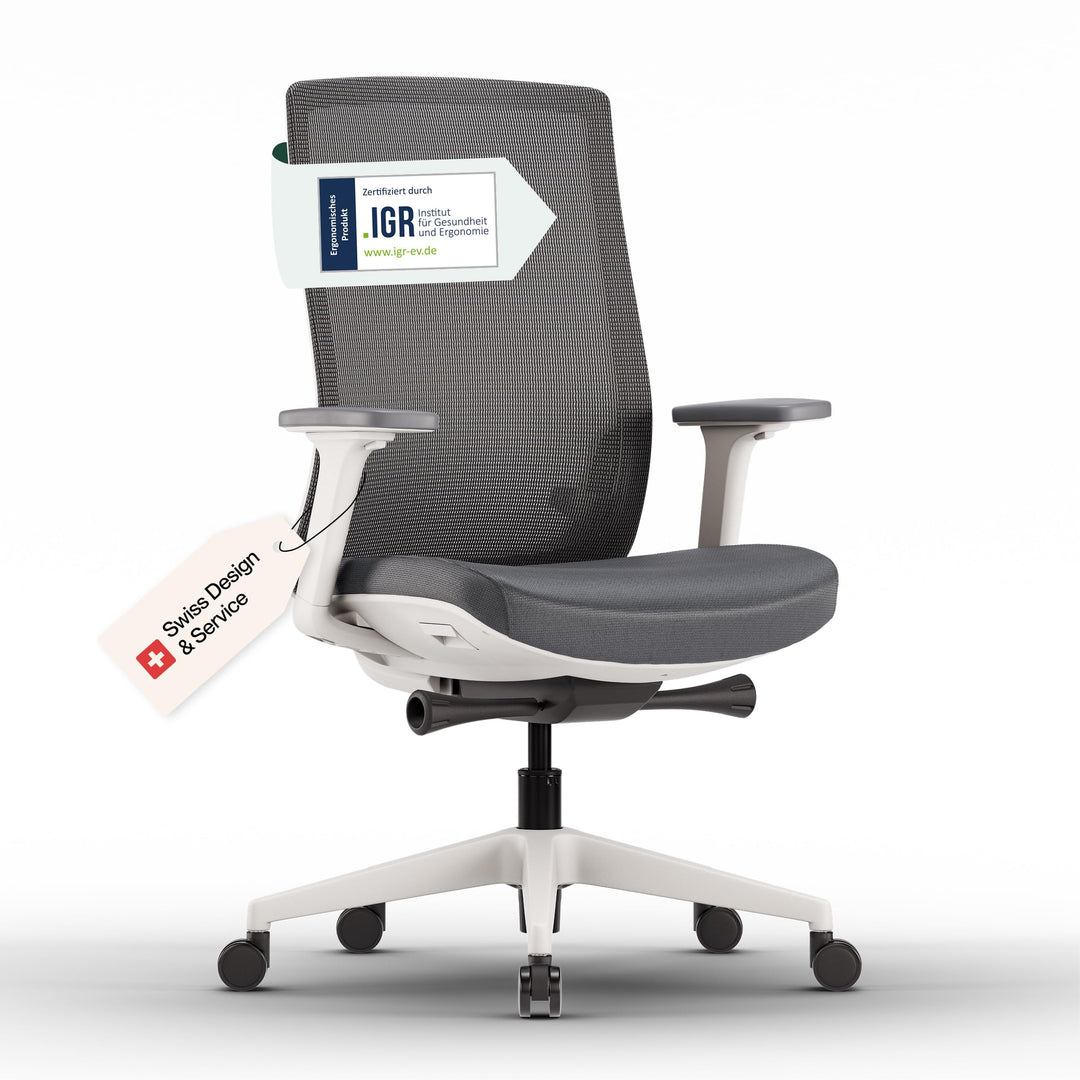 Ergo Bürostuhl Ergonomisch mit Armlehnen Weiss | Schreibtischstuhl mit Synchronmechanik, Lordosenstü