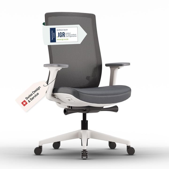 Ergo Bürostuhl Ergonomisch mit Armlehnen Weiss | Schreibtischstuhl mit Synchronmechanik, Lordosenstü