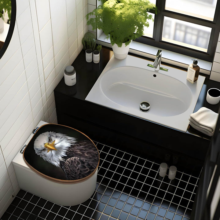 banjado® Design WC Sitz Bambus Absenkautomatik mit Motiv Adler/Toilettendeckel mit Absenkautomatik H