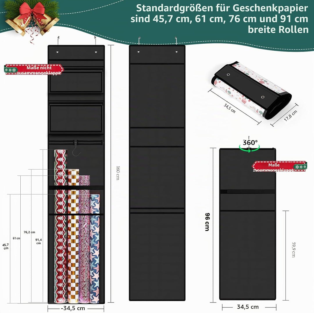 Geschenkpapier-Organizer, doppelseitig, zum Aufhängen, Geschenkpapierrollenhalter für Weihnachten, 1