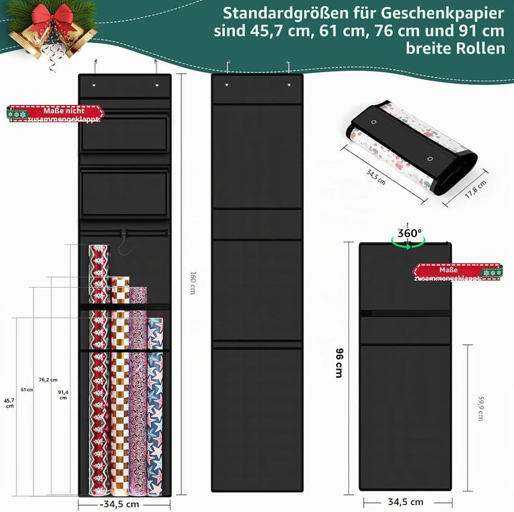 Geschenkpapier-Organizer, doppelseitig, zum Aufhängen, Geschenkpapierrollenhalter für Weihnachten, 1
