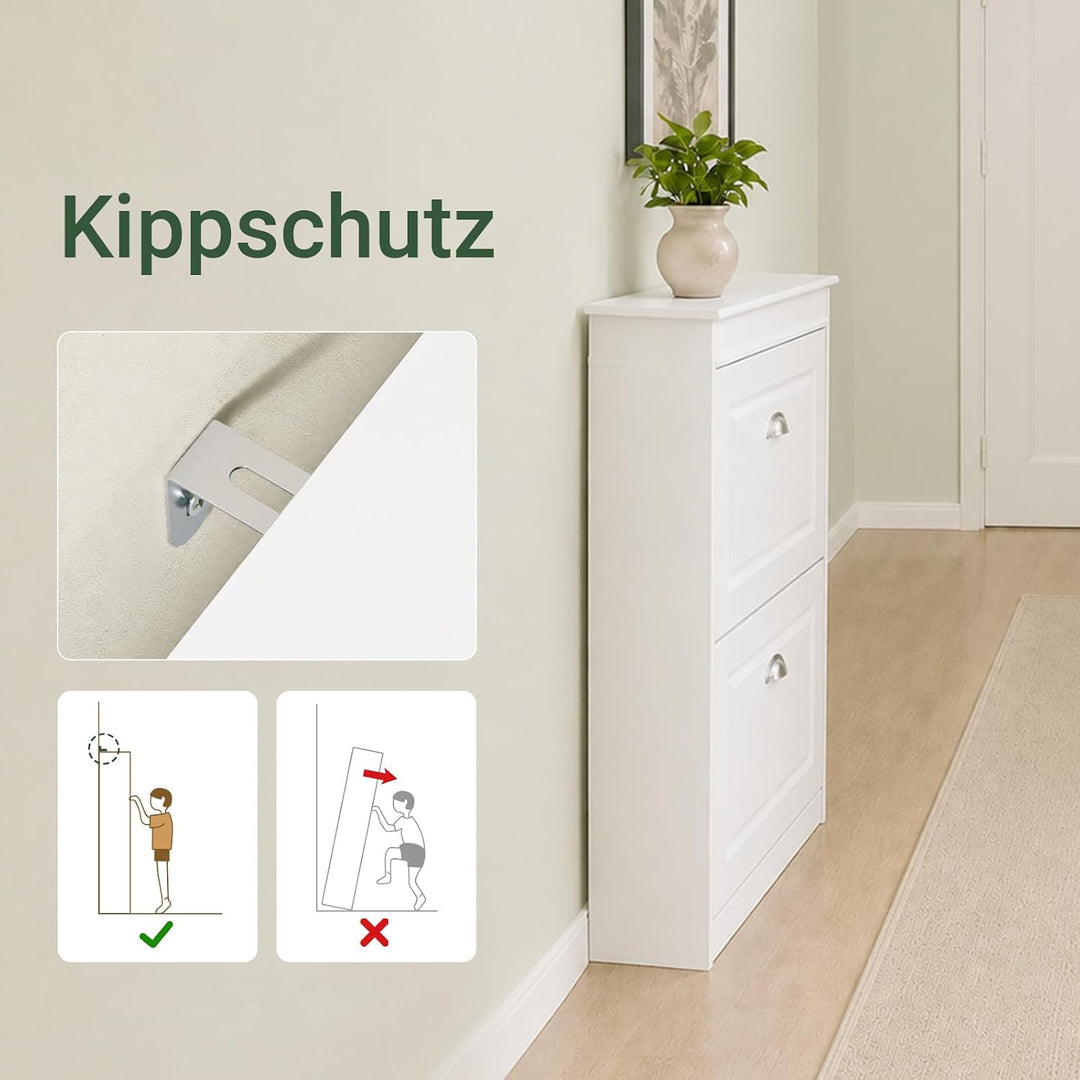 SoBuy Schuhschrank mit 2 Klappen - Schmaler Schuhkipper mit 4 Ablagen, Verstellbares Schuhregal für