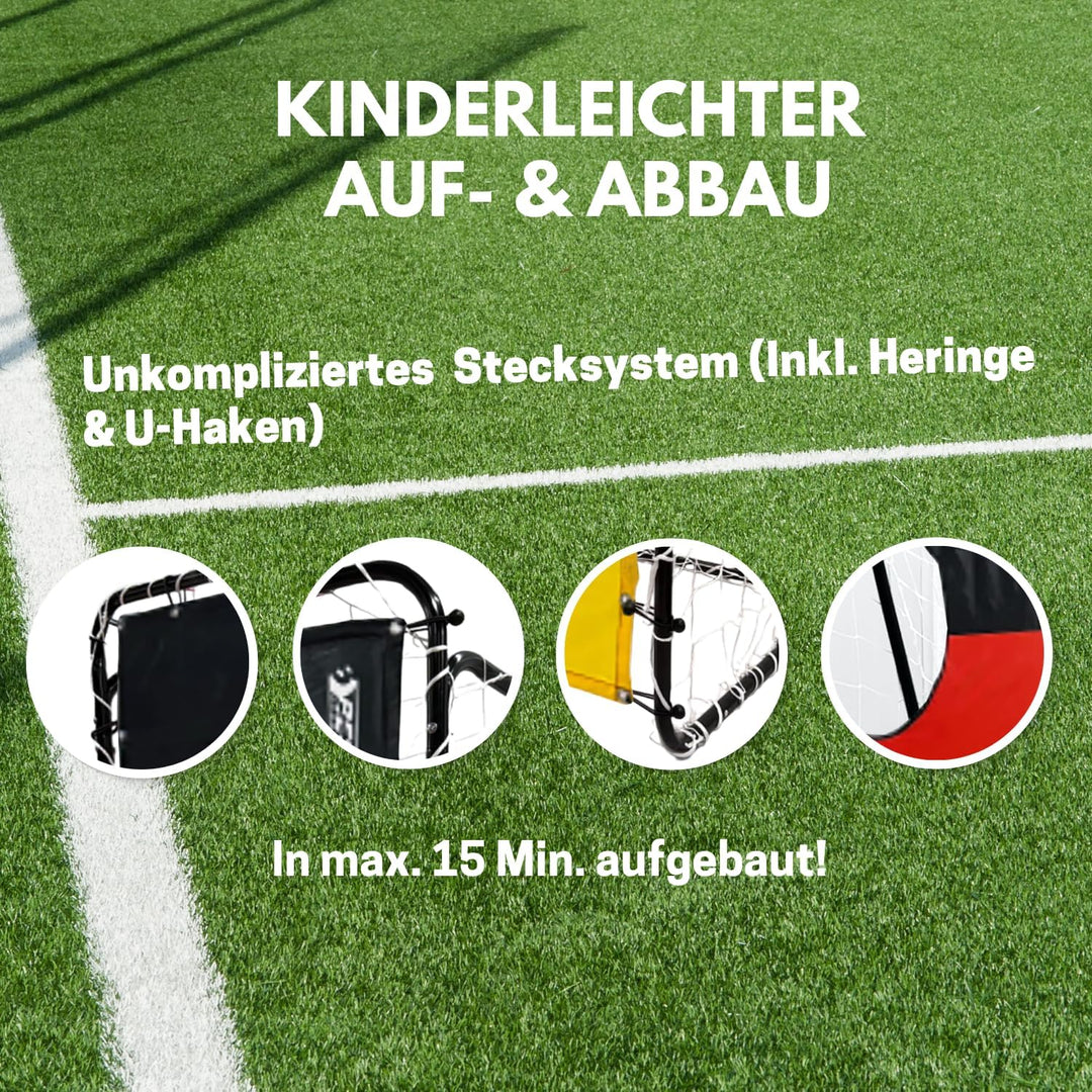 Best Sporting Fussballtor-Set 213 x 152 x 76 cm in Schwarz mit Torwand | Fussballtor mit weissem Net