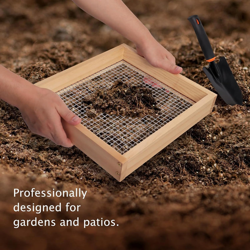 Gekufa Gartensieb Quadratische Form, Siebeinlagen mit 3mm durchwurfsieb für Erde, Mehrzweck-Holzkomp