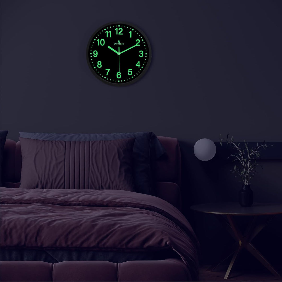 Lafocuse 30cm Leuchtend Wanduhr Schwarz Ohne TickgeräUsche Lautlos, Nachtlicht Wanduhren Modern Einf