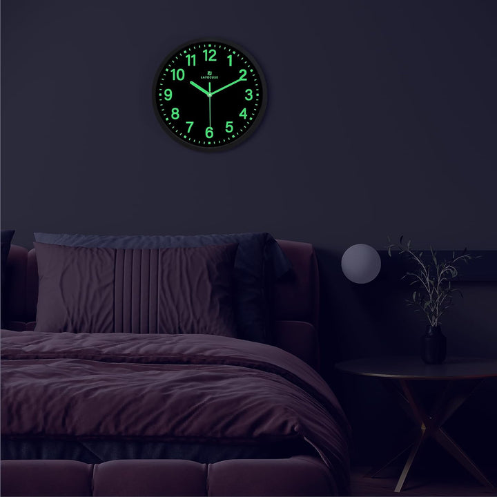 Lafocuse 30cm Leuchtend Wanduhr Schwarz Ohne TickgeräUsche Lautlos, Nachtlicht Wanduhren Modern Einf