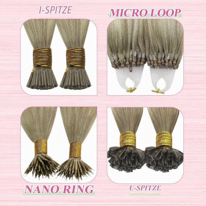 YoungSee Bonding Extensions Echthaar Ombre 40 cm Extensions Echthaar Bondings Aschblond Ombre Blond