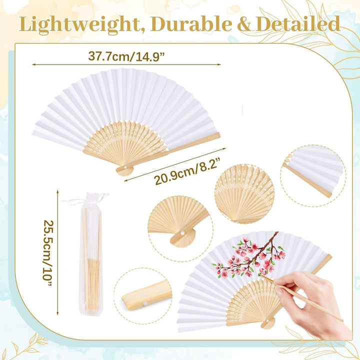 iZoeL 24 STK Handfächer Hochzeit Fächer Weiss Hochzeitsfächer Hochzeit Faltsfächer Gäste Geschenk Ba