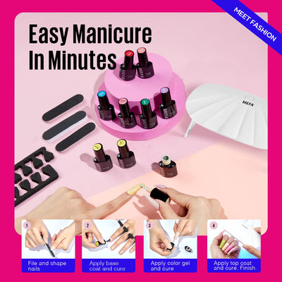 MEFA Shellac Set Starterset mit Lampe 6W,12 Farben UV Nagellack Set Gelnägel Starterset Schwarz Weis