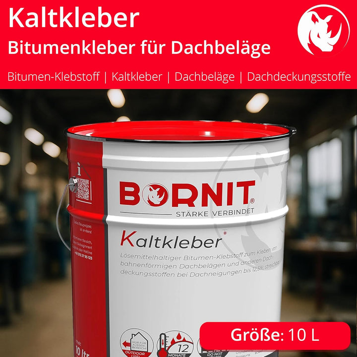 BORNIT Kaltkleber Bitumen Kleber Dachbeläge [bis 12,5% Neigung] 10L Klebstoff Bitumen Lösemittel Gar
