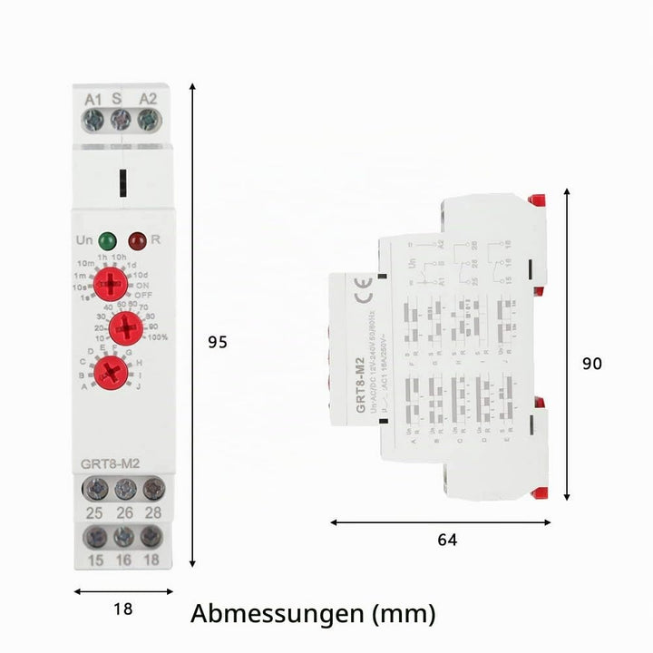Verzögerungsrelais AC/DC 12V-240V Zeitrelais mit 10 Funktionen für DIN-Schienenmontage GRT8-M2 AC/DC