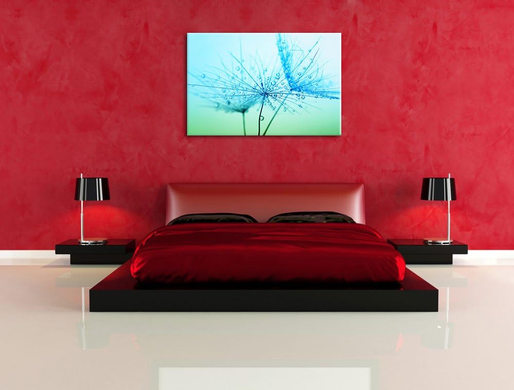 Pixxprint Pusteblume bedeckt mit Tropfen als Leinwandbild/Grösse: 100x70 cm/Wandbild/Kunstdruck/fert