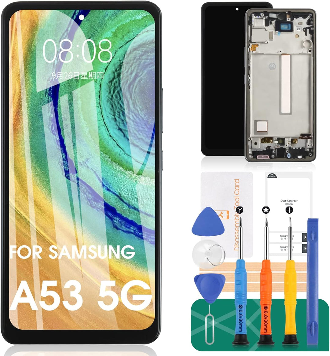 TFT Ersatz-LCD-Display für Samsung Galaxy A53 5G, SM-A536, Touch-Digitizer-Reparatur-Set mit Rahmen