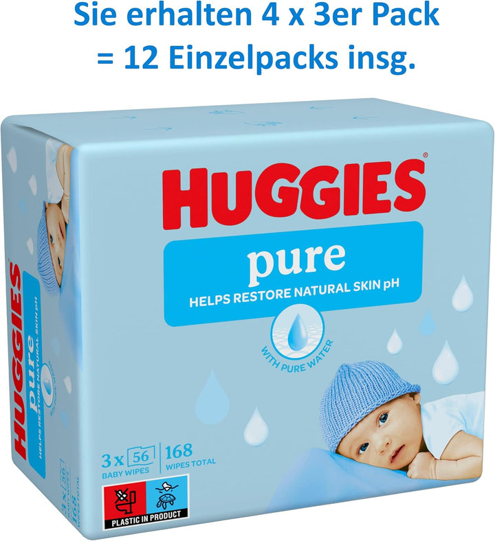 Huggies Pure Baby-Feuchttücher 12er Pack (4 X 3 Packungen, 672 Tücher) NEW, NEW
