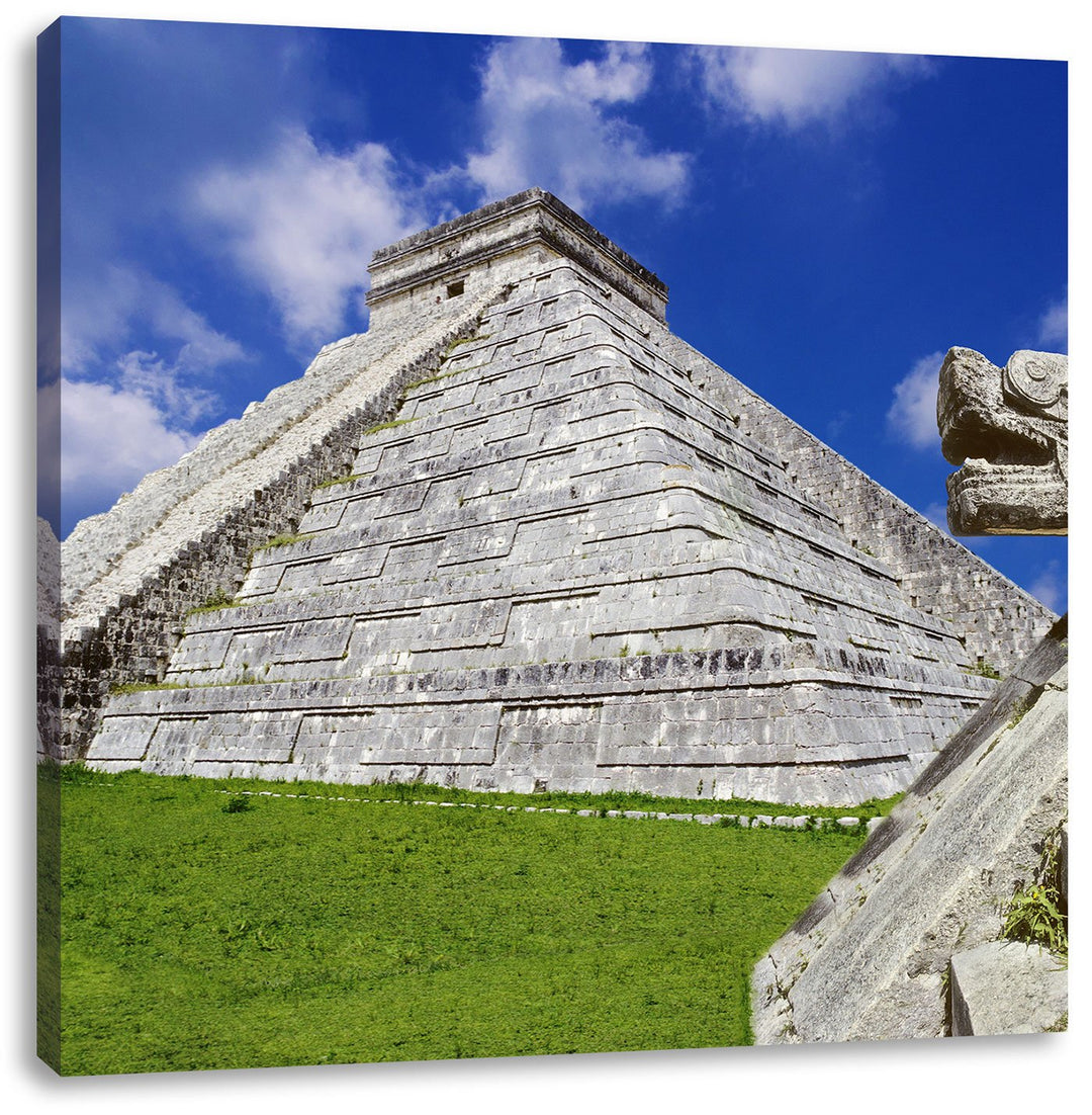 Pixxprint Schöner Maya Tempel in Mexiko, Format: 70x70 auf Leinwand, 70x70