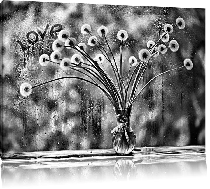 Pixxprint Monocrome, Pusteblumen am verregneten Fenster, Format: 100x70 auf Leinwand, 100x70