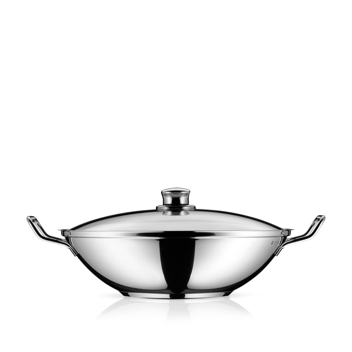 WMF Party Taiwan Wokpfanne Induktion 36 cm, Wok mit Deckel und Ablagegitter, Cromargan Edelstahl unb