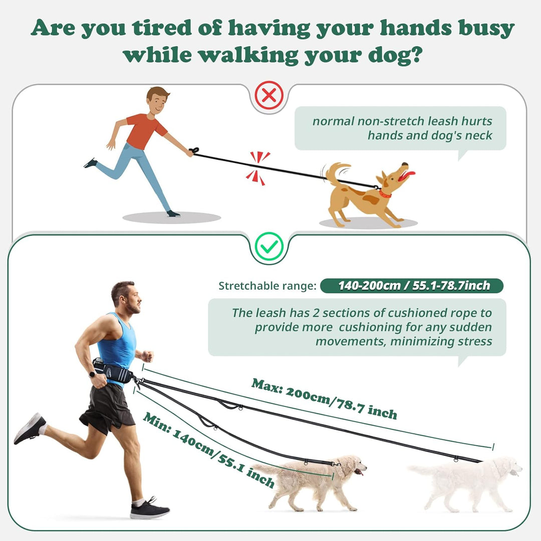 Joggingleine für Hunde,Heelay Gürteltasche zum Laufen Joggen Wandern und Normale Hundeleine für Gros