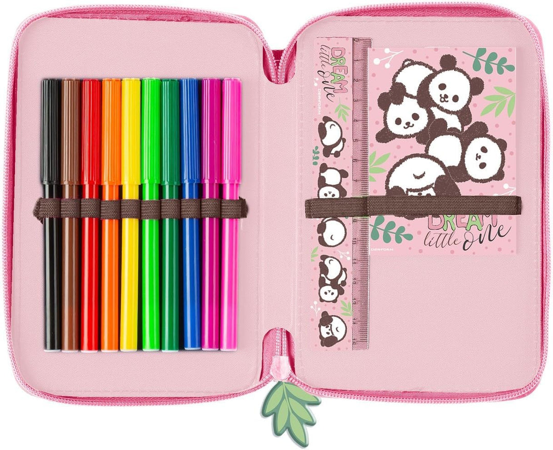 Ragusa-Trade Panda Pandabär Bärchen, 2-Fach Federtasche Federmappe, 27 TLG. gefüllt für Kinder Junge