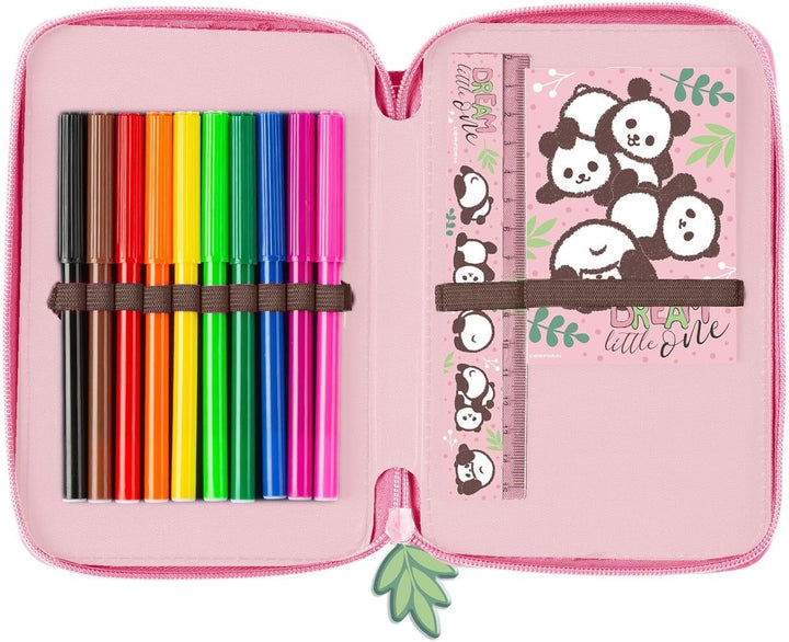 Ragusa-Trade Panda Pandabär Bärchen, 2-Fach Federtasche Federmappe, 27 TLG. gefüllt für Kinder Junge