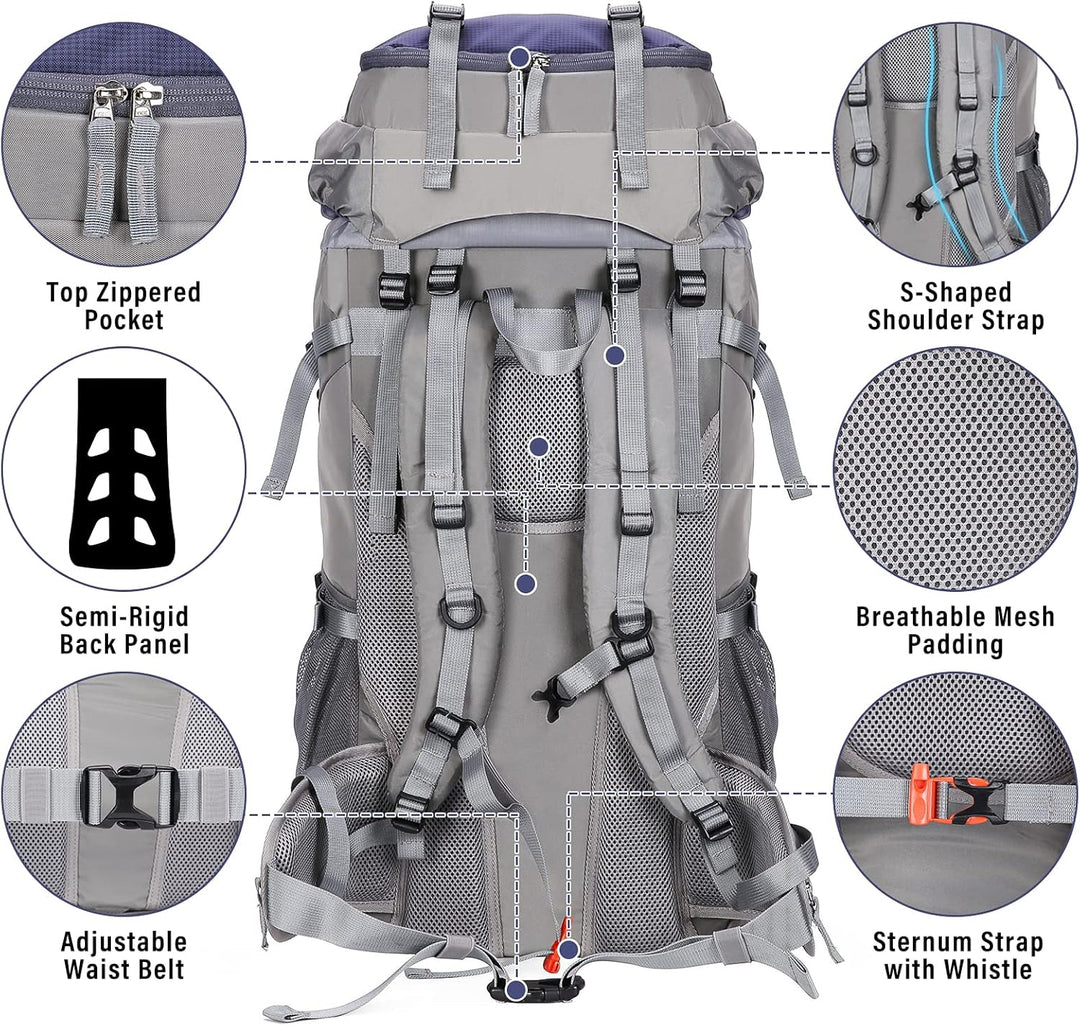 HOMIEE Wanderrucksack 60L, Herren Damen Wasserdichter Leichter Trekkingrucksack Reiserucksack Wander