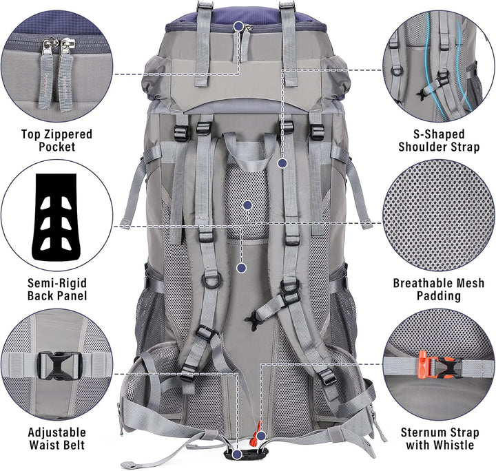 HOMIEE Wanderrucksack 60L, Herren Damen Wasserdichter Leichter Trekkingrucksack Reiserucksack Wander