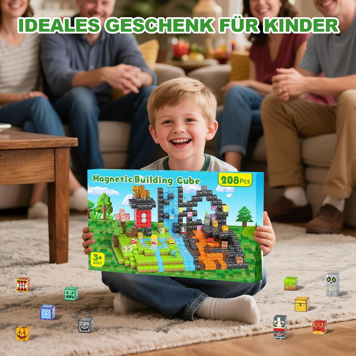 Magnetische Bausteine Kinder ab 3-9 Jahren, 208PCS Magnet Würfel Set | Upgrade-Magnet-Set, 208 Teile