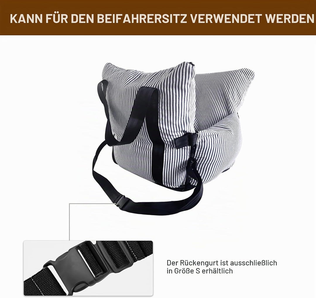 Sicherer Autositz für kleine Hunde, 6 kg – Autokorb mit Gurt, rutschfester Basis & Taschen – abnehmb