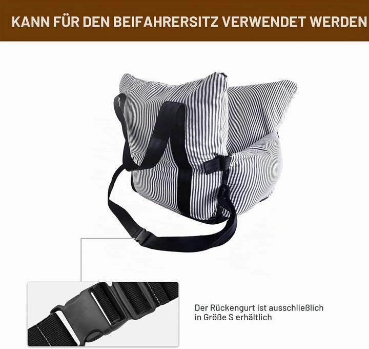 Sicherer Autositz für kleine Hunde, 6 kg – Autokorb mit Gurt, rutschfester Basis & Taschen – abnehmb