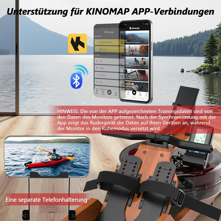 [2026 Testversion] Wenoker Wasser Rudergerät für zuhause Holz Klappbar, Komfortabler Sitz, Bluetooth