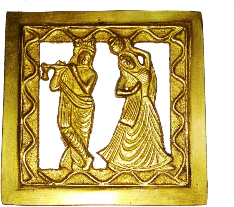 Purpledip Brass Wall Hanging Plaque Radha Krishna: Dokra Craft Tribal Art Decor Statue (11438)